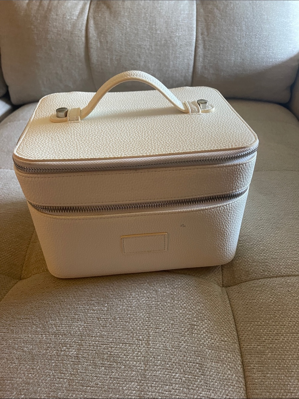 Ivory Pebbled Travel Cosmetic Case with Top Handle